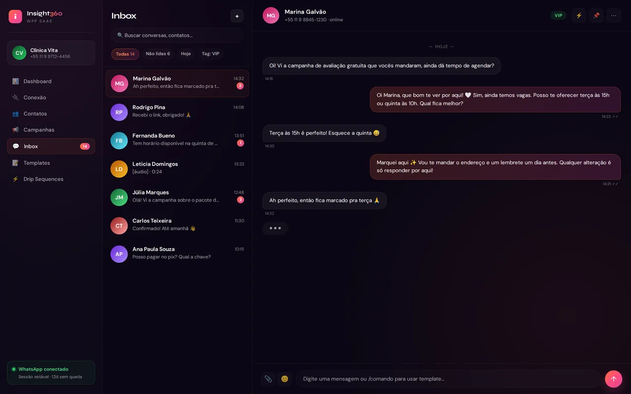 WPP SaaS — inbox unificado e campanhas de WhatsApp
